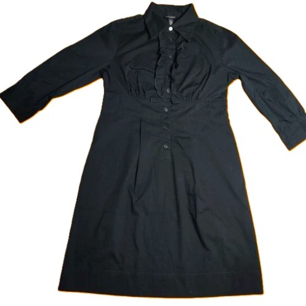 Banana Republic Black Ruffle Front Shirt Dress Long Sleeve Button Down Size 6